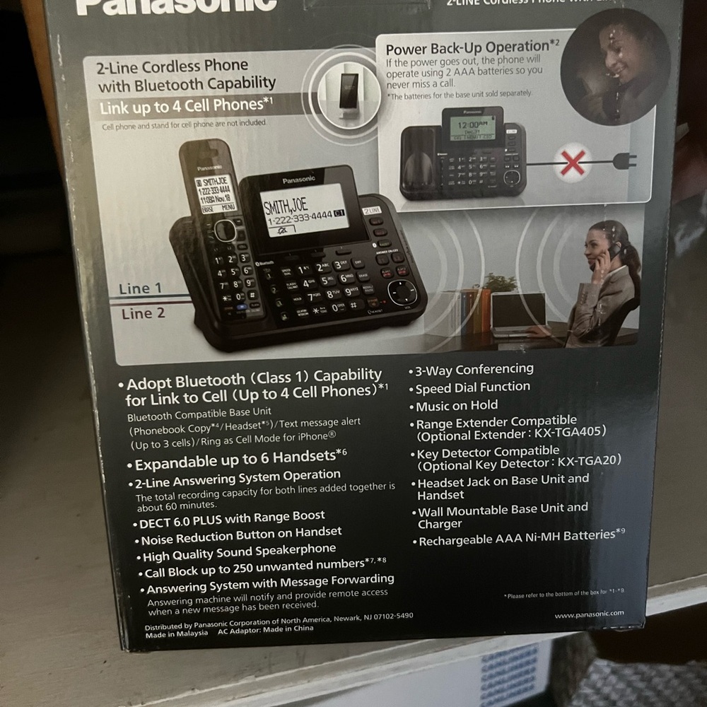 Panasonic Black Cordless Phone with Bluetooth